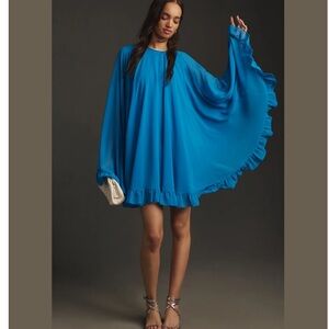 Mac Duggal Long-Sleeve High-Neck Mini Cape Dress Sz. 10